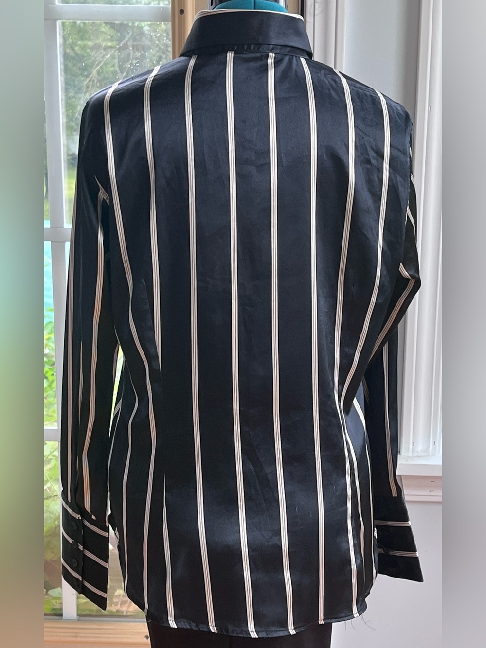 Zara Black Shirt woman’s with Cream yVertical Stripes - Picture 3 of 10
